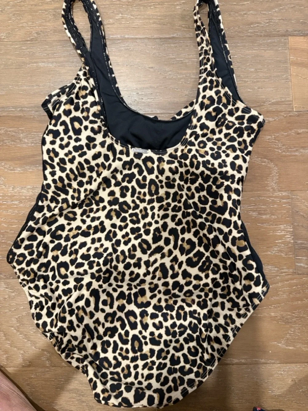 DKNY Leopard Print One-Piece Lined Swimsuit - Tan & Black Mesh Sides - Picture 5 of 8
